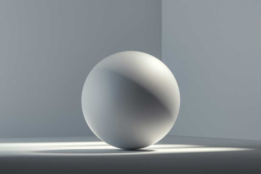Minimalist image of a sphere in a lighted corner, illustrating how simple forms reveal complex shading and perception—used in a still life drawing article to explore why spheres are the hardest objects to draw and perfect for training visual accuracy.